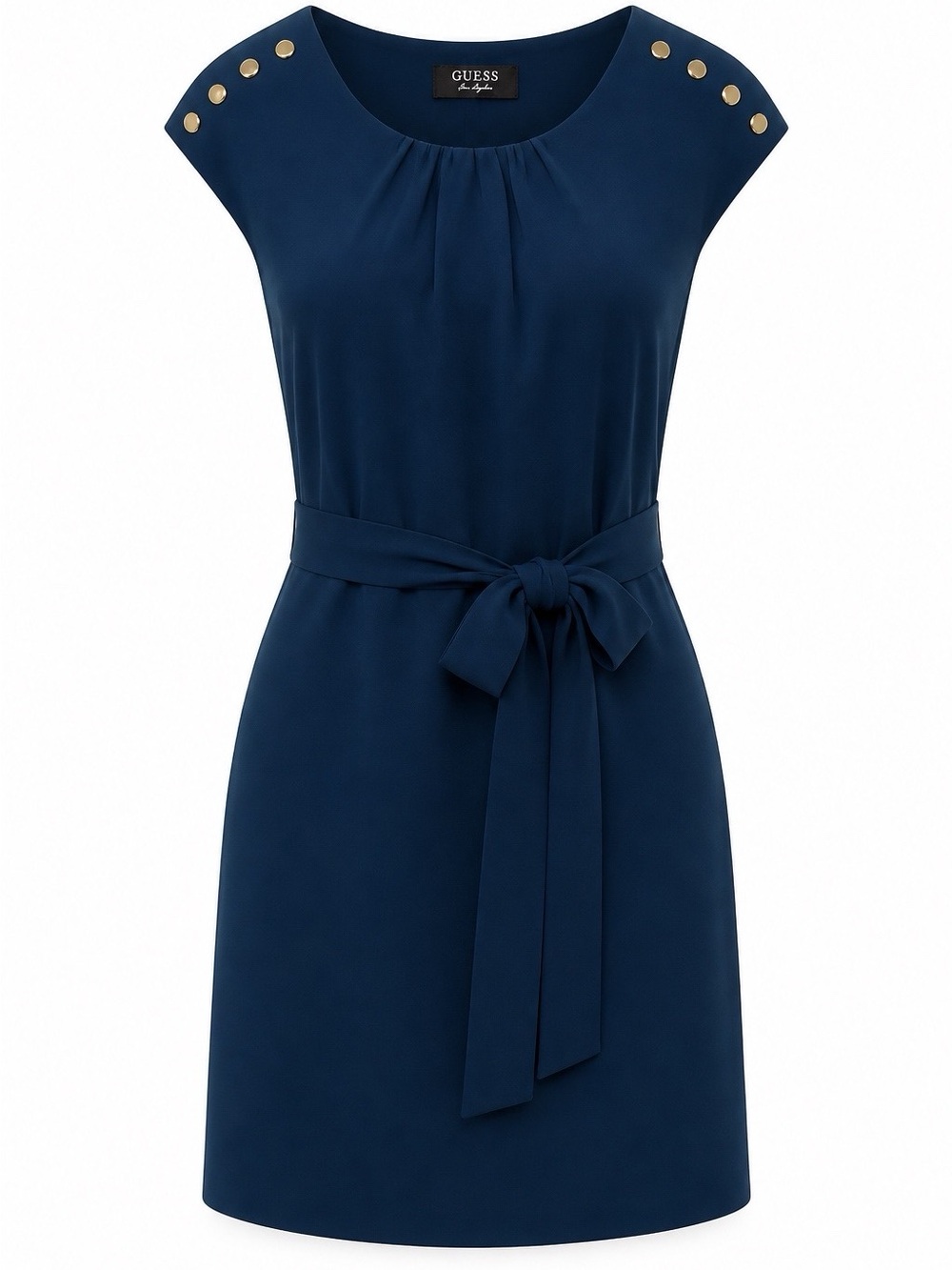 GUESS Navy Dress with Gold Button Shoulder Detail